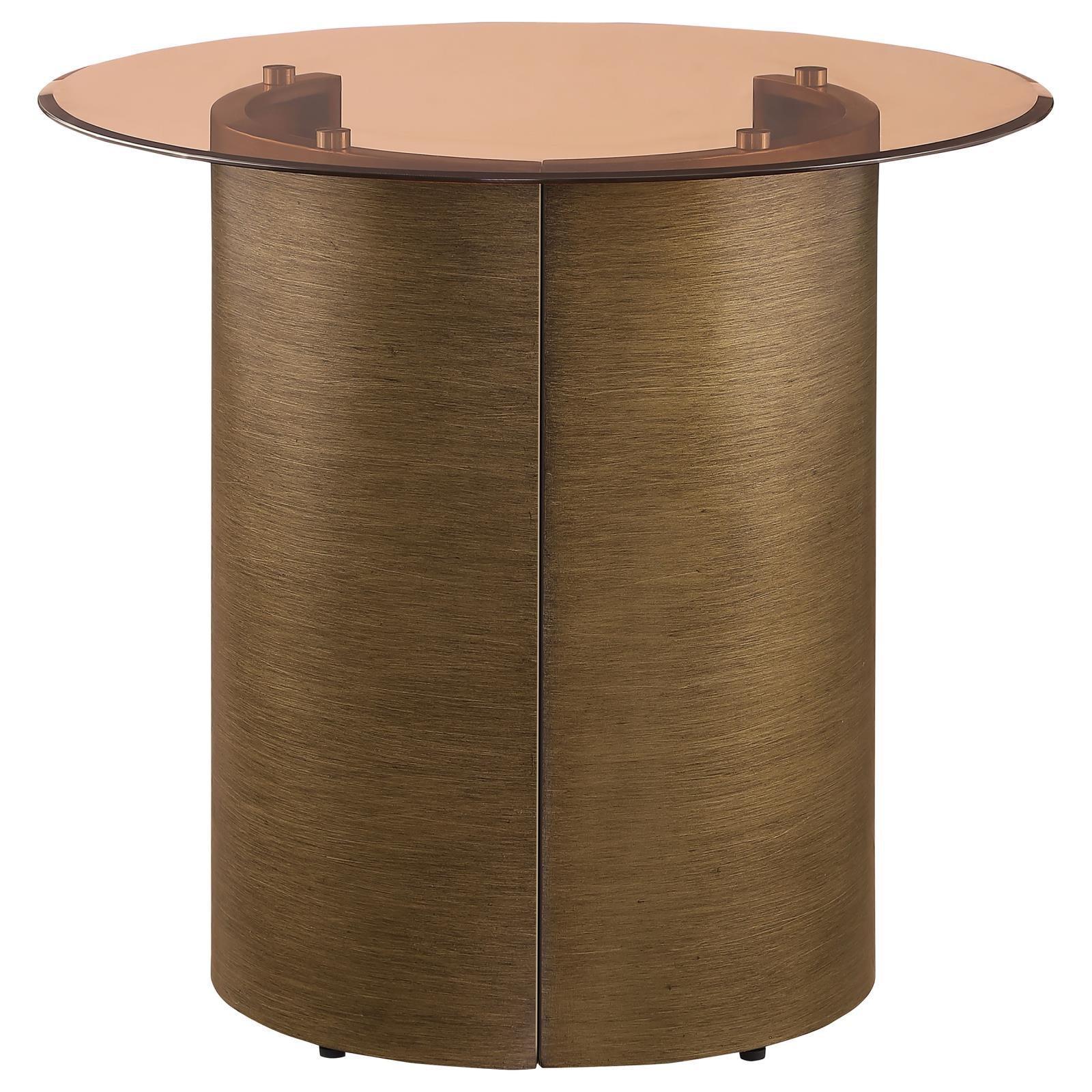 Morena Round End Table With Tawny Tempered Glass Top Brushed Bronze 721597 - Ella Furniture