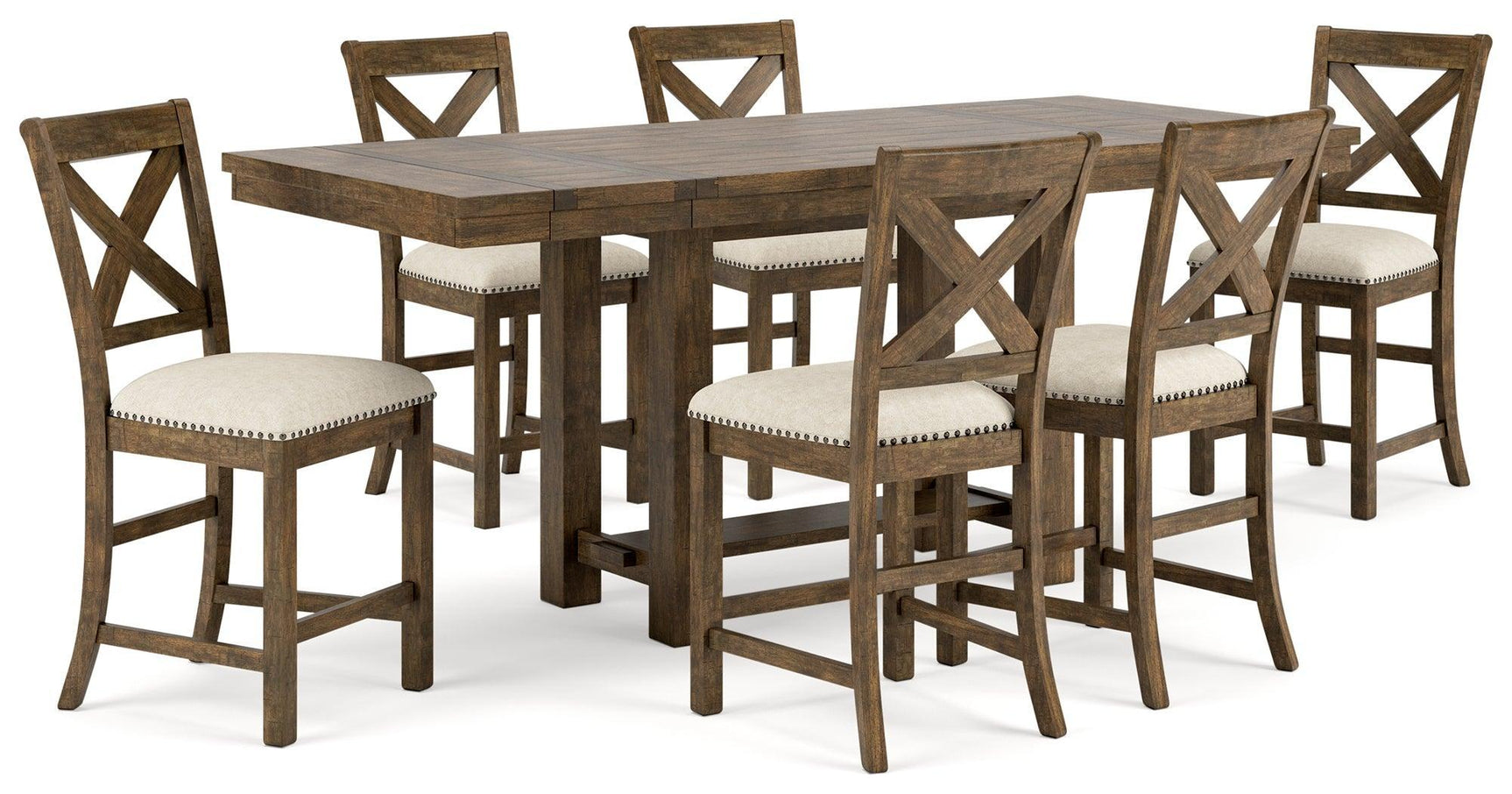 Moriville Grayish Brown Counter Height Dining Table And 6 Barstools - Ella Furniture