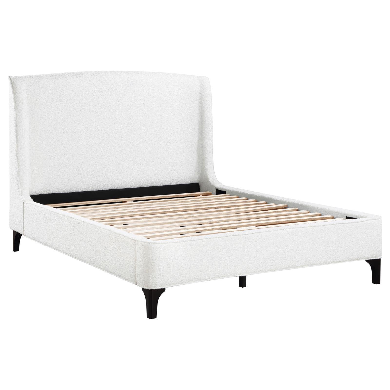 Mosby Upholstered Curved Headboard Queen Platform Bed White 306020Q - Ella Furniture