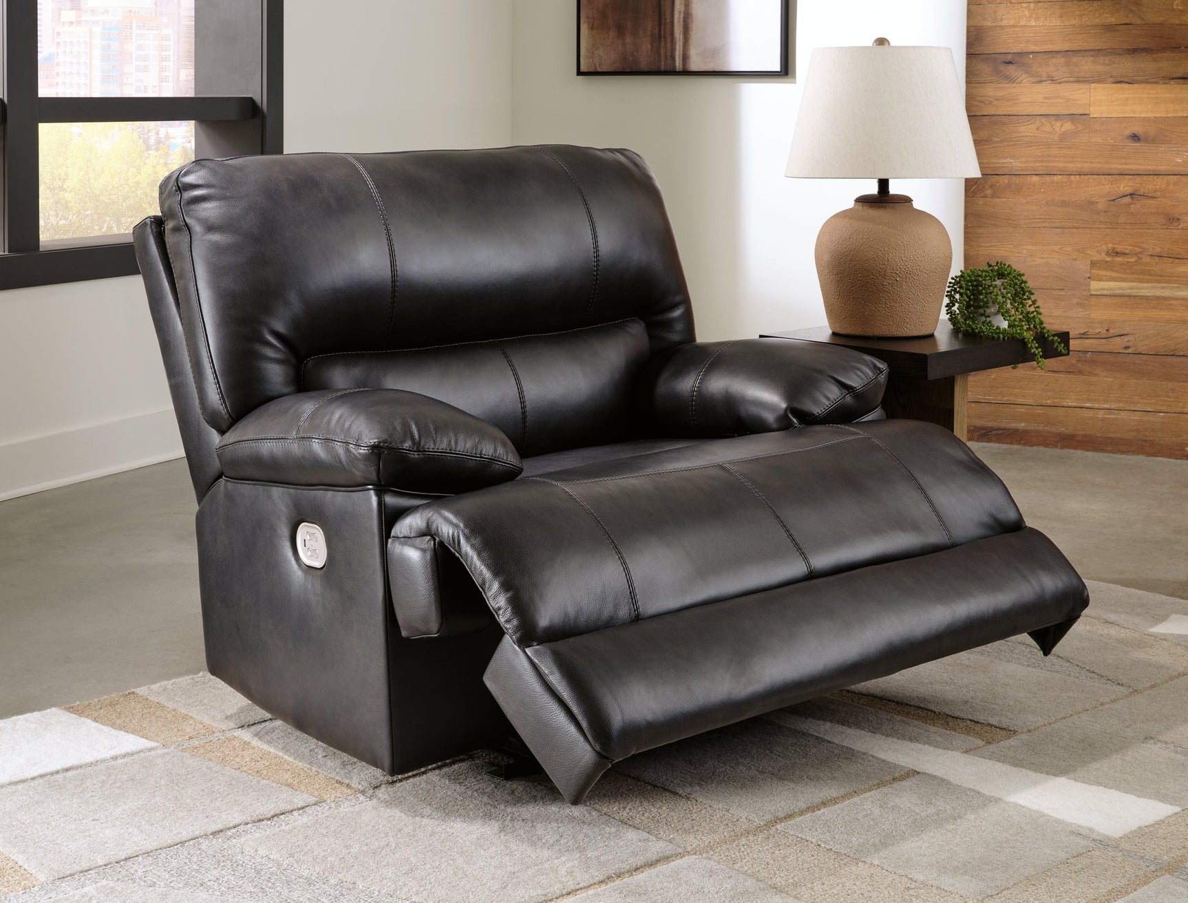 Mountainous Eclipse Leather Power Recliner - Ella Furniture