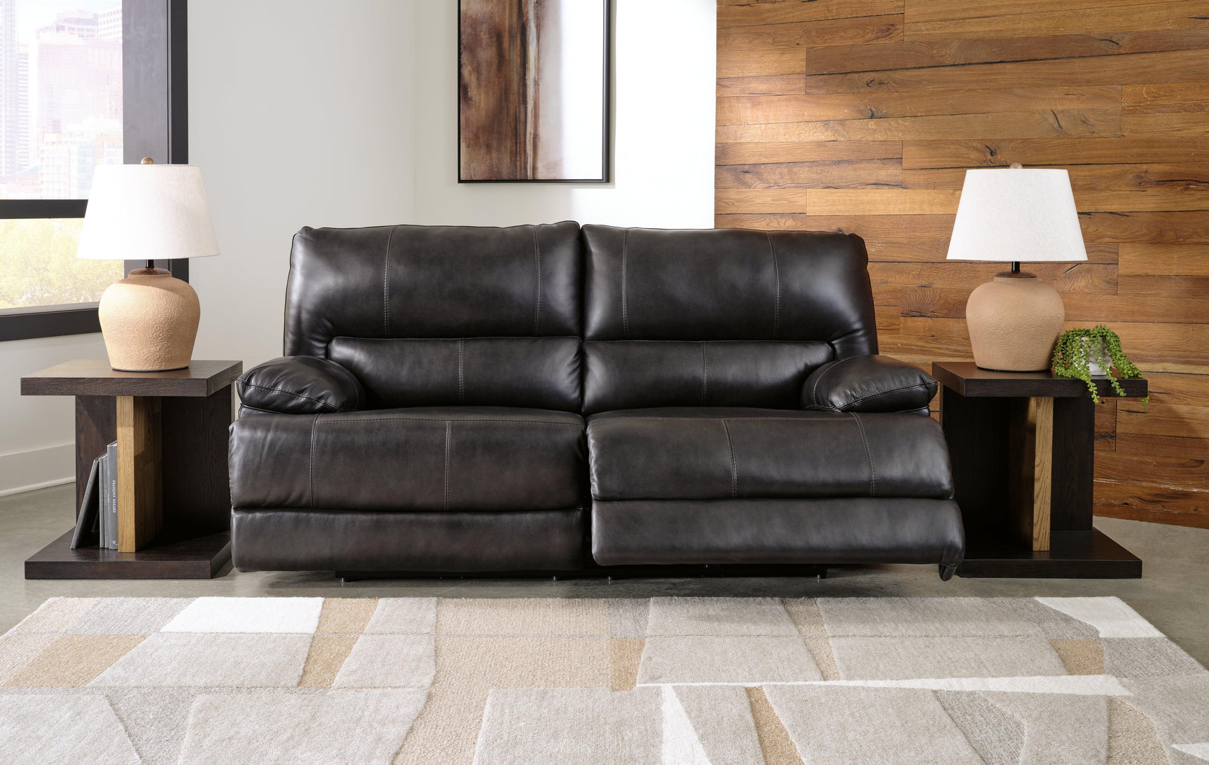 Mountainous Eclipse Leather Power Reclining Sofa - Ella Furniture