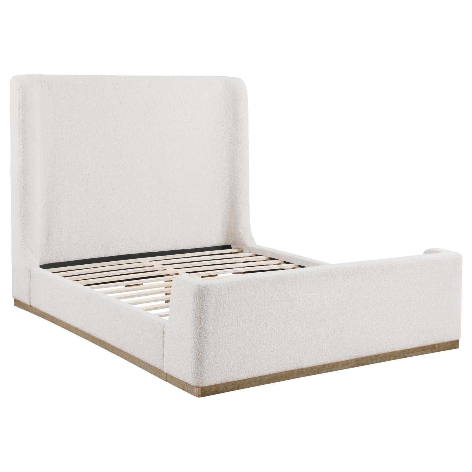 Nala Upholstered Eastern King Wingback Platform Sleigh Bed Cream 302046Ke - Ella Furniture