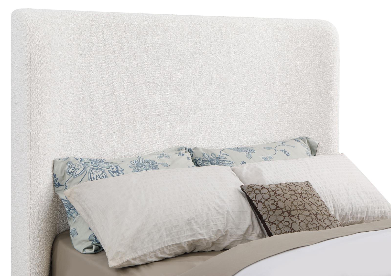 Nala Upholstered Eastern King Wingback Platform Sleigh Bed Cream 302046Ke - Ella Furniture
