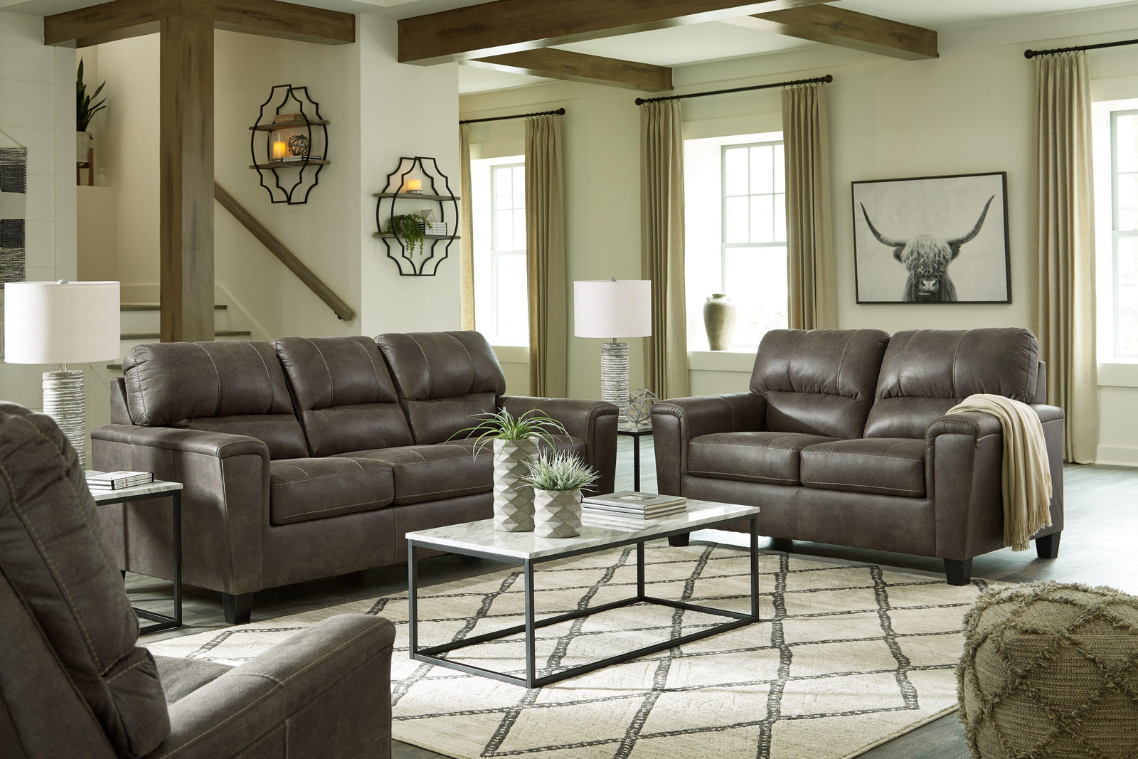 Navi Smoke Sofa, Loveseat And Recliner - Ella Furniture