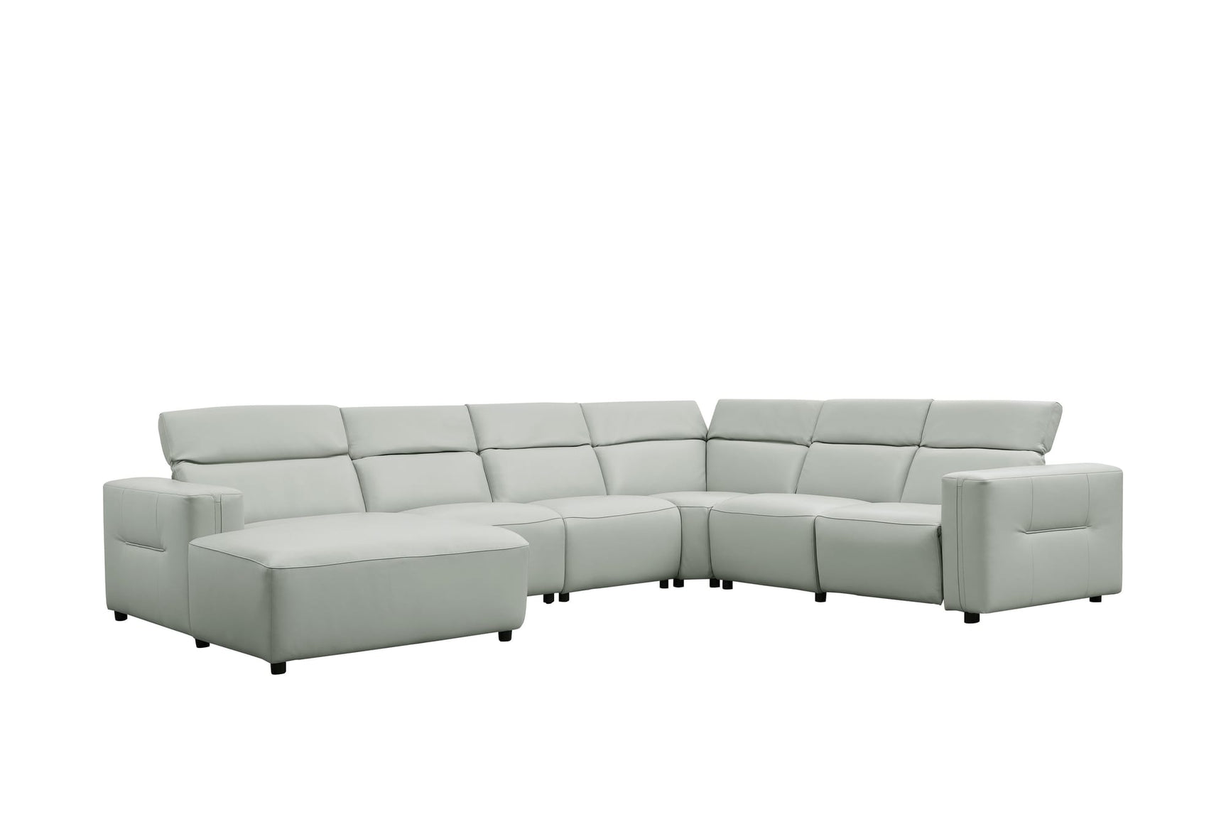 Noel Grey 6-Piece Italian Leather Power Reclining Sectional with Left-Facing Chaise and Right Arm Recliner view 8