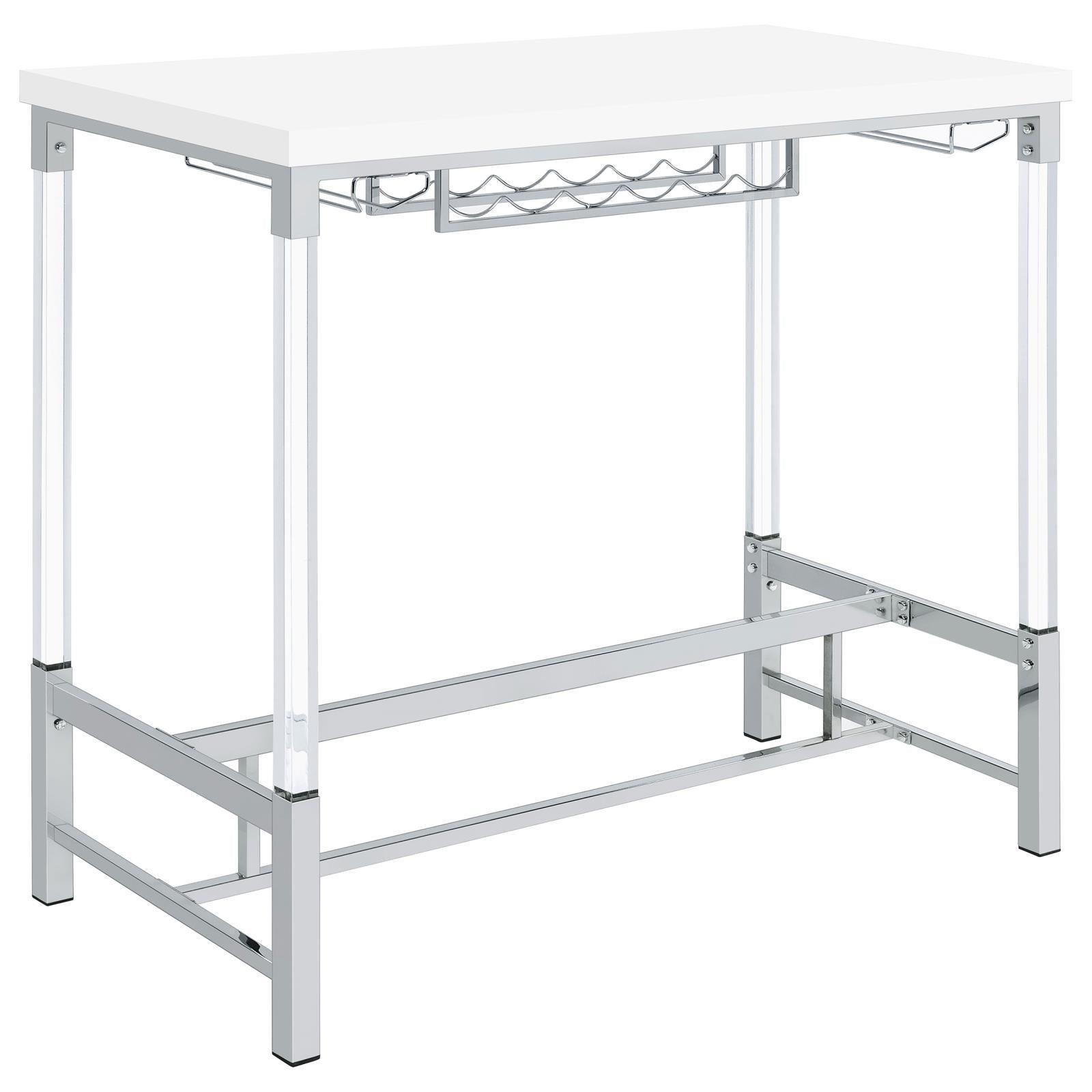 Norcrest Pub Height Bar Table With Acrylic Legs And Wine Storage White High Gloss 182101 - Ella Furniture
