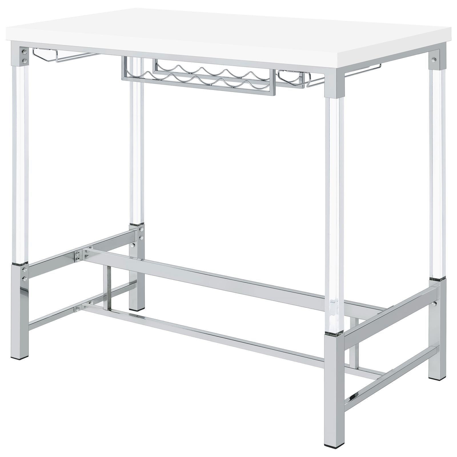 Norcrest Pub Height Bar Table With Acrylic Legs And Wine Storage White High Gloss 182101 - Ella Furniture