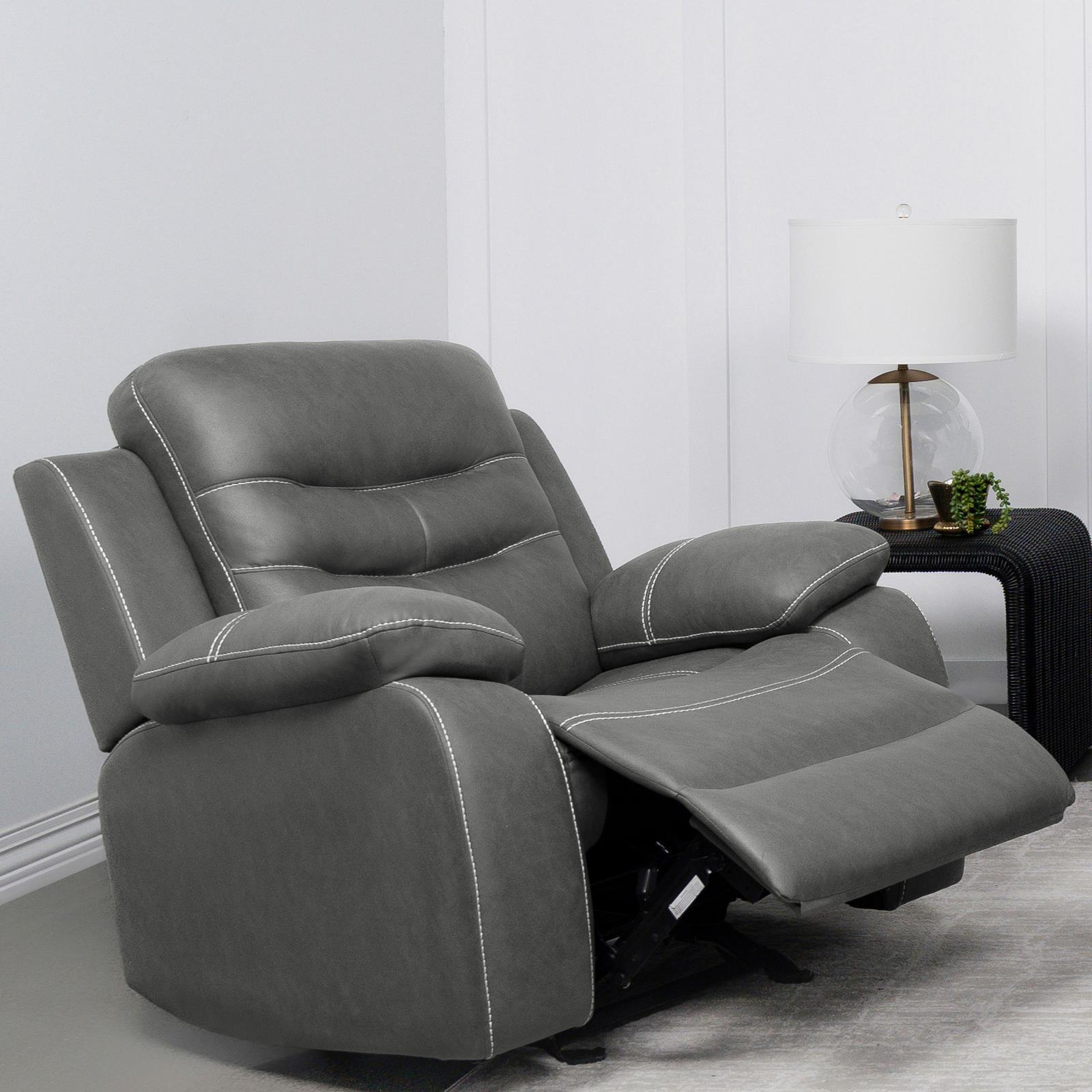 Nova Upholstered Glider Recliner Chair Dark Grey 602533 - Ella Furniture