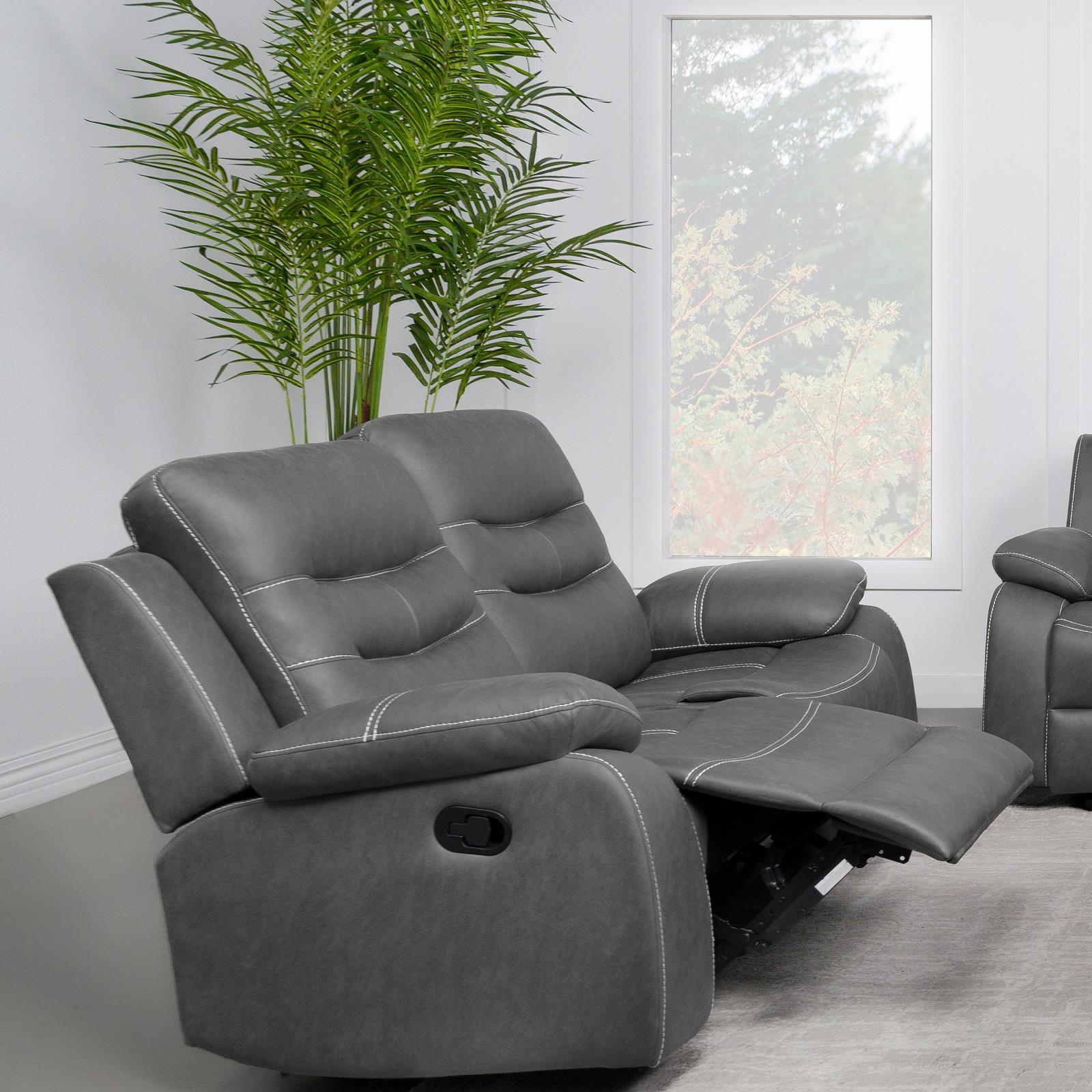 Nova Upholstered Motion Reclining Loveseat Dark Grey 602532 - Ella Furniture