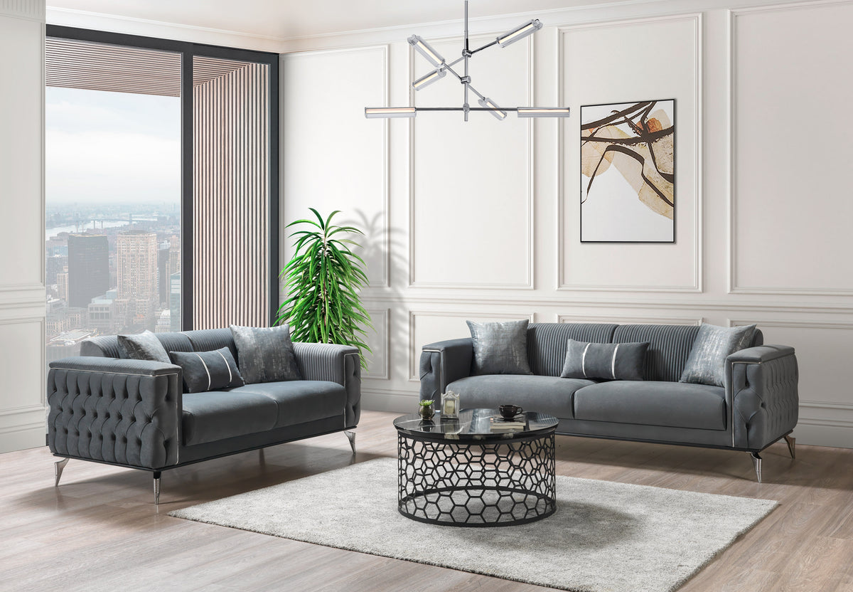 Vivian Gray Velvet Sofa 89" & Loveseat 69"