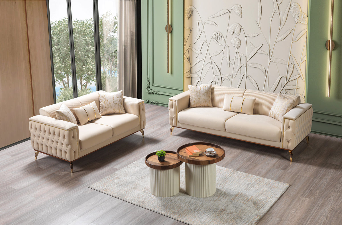 Vivian Ivory Velvet Sofa 89" & Loveseat 69"