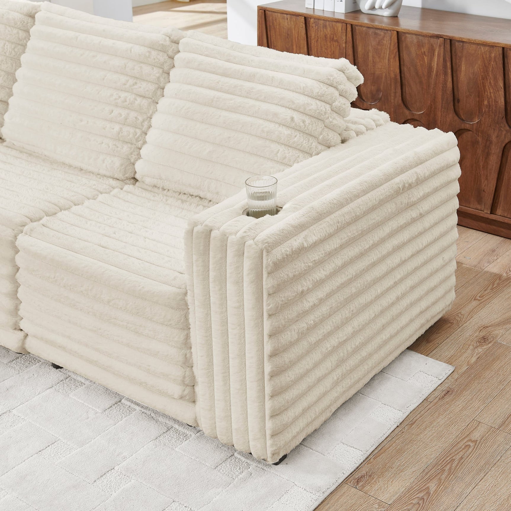 Nuve Cream Modular 6-Piece Sectional with Ottomans view 14