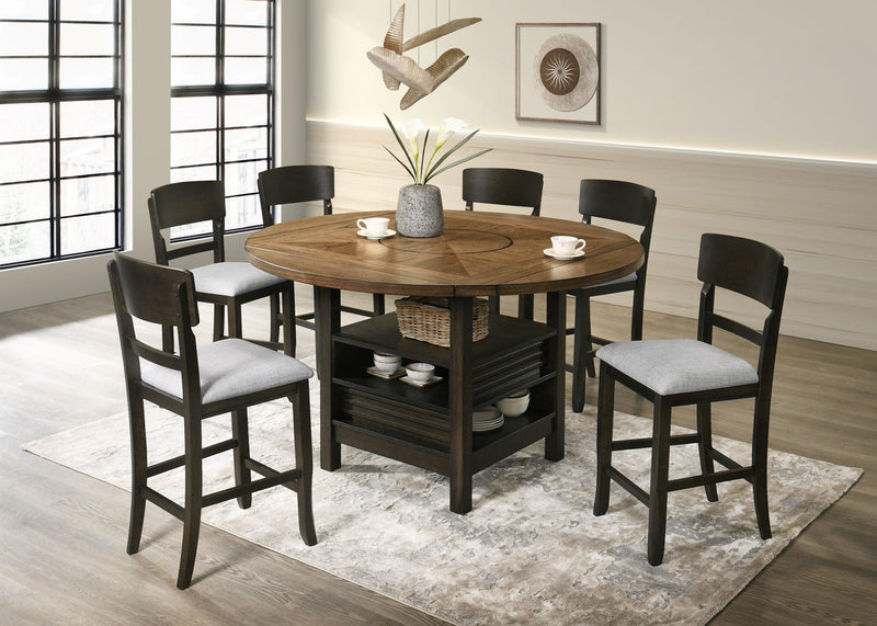Oakly Brown Modern Solid Wood And Veneers Round Counter Height Dining Room Set - Ella Furniture