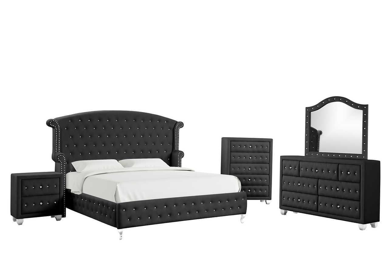 Olivia Black Upholstered Tufted Chest - Ella Furniture