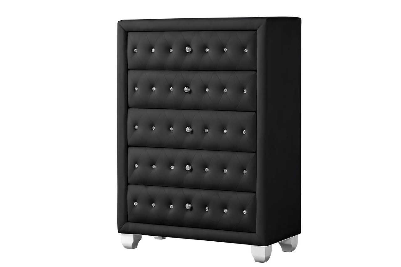 Olivia Black Upholstered Tufted Chest - Ella Furniture
