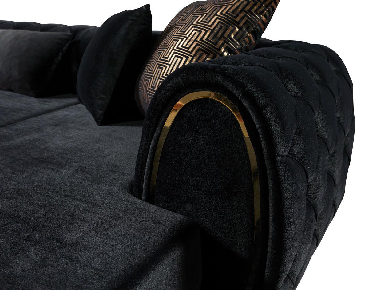 Oprah Black Velvet Double Chaise Sectional - Ella Furniture