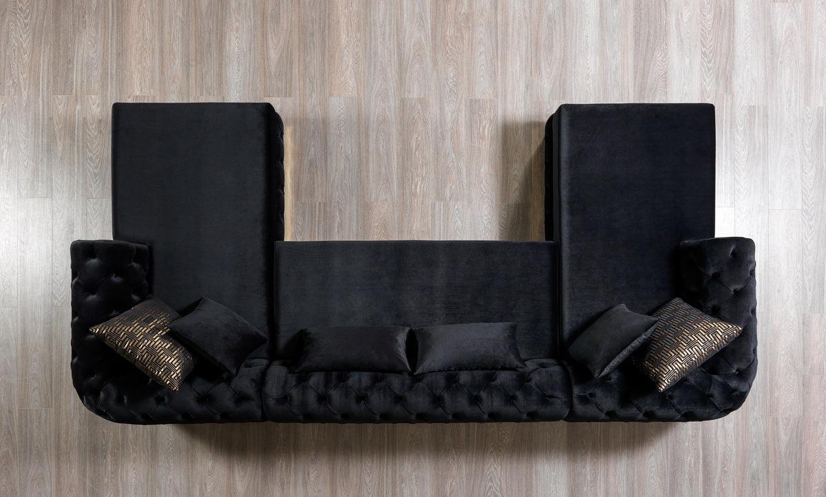 Oprah Black Velvet Double Chaise Sectional - Ella Furniture