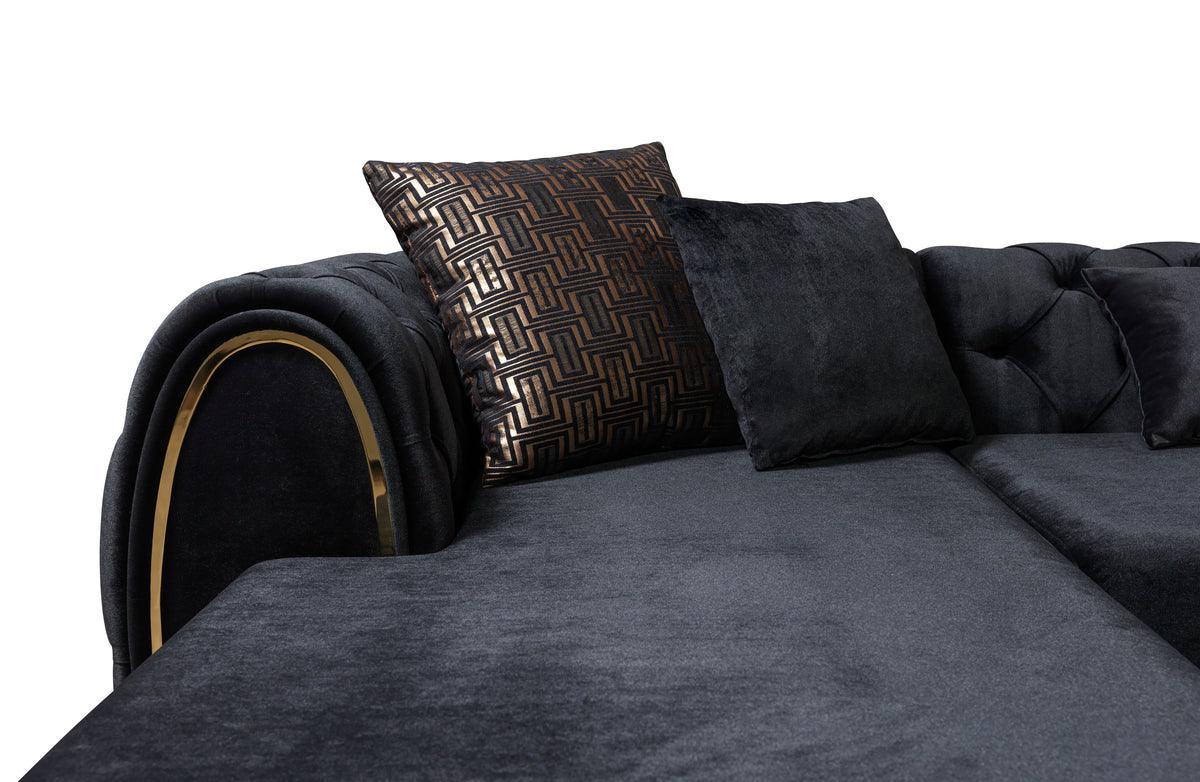 Oprah Black Velvet Double Chaise Sectional - Ella Furniture