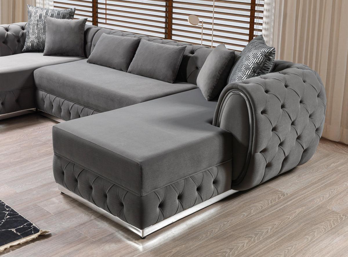 Oprah Gray Velvet Double Chaise Sectional - Ella Furniture