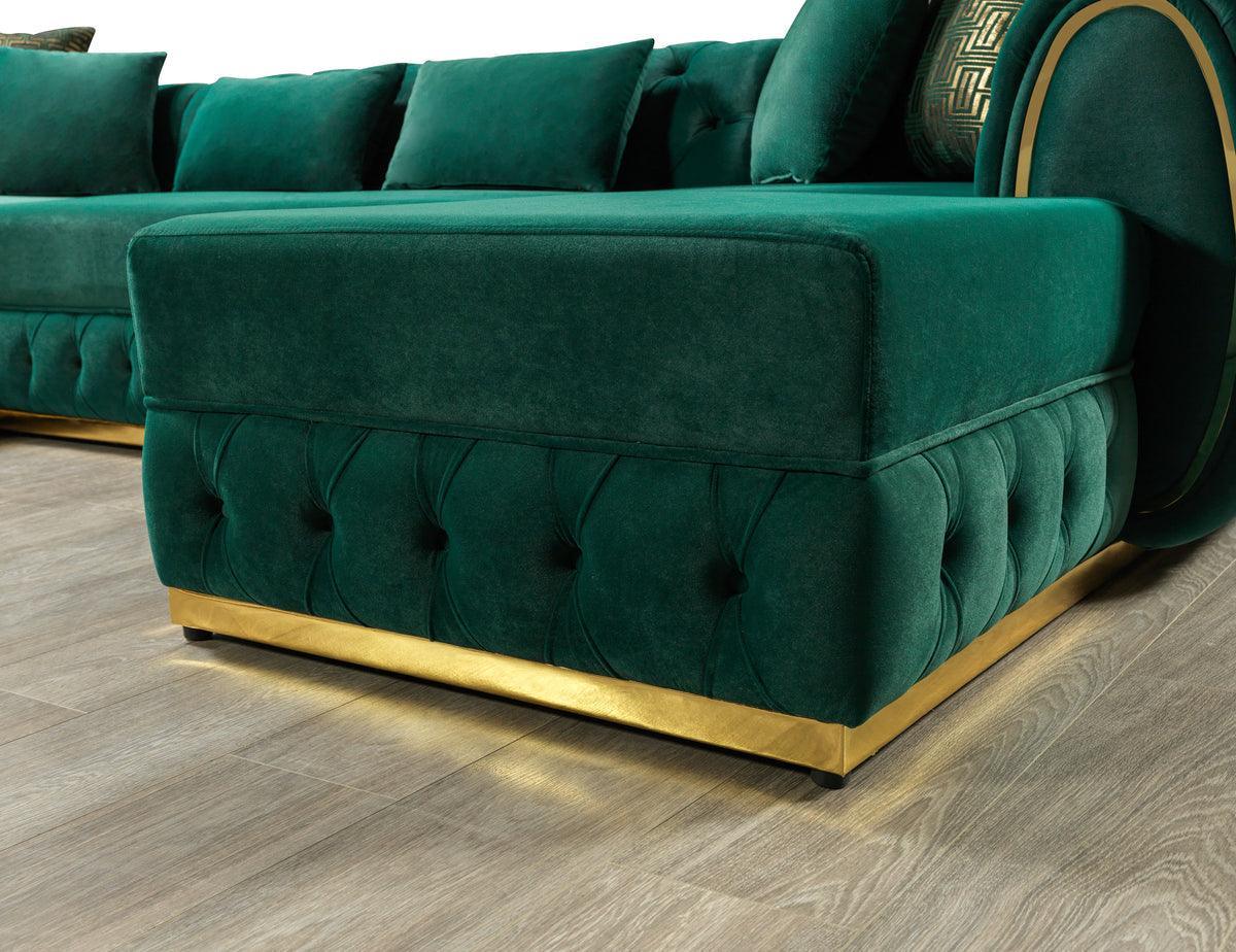 Oprah Green Velvet Double Chaise Sectional - Ella Furniture