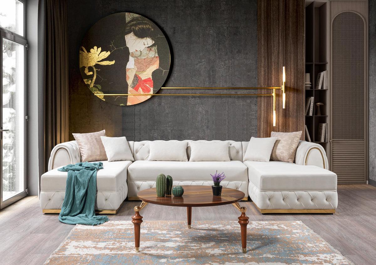 Oprah Ivory Velvet Double Chaise Sectional - Ella Furniture