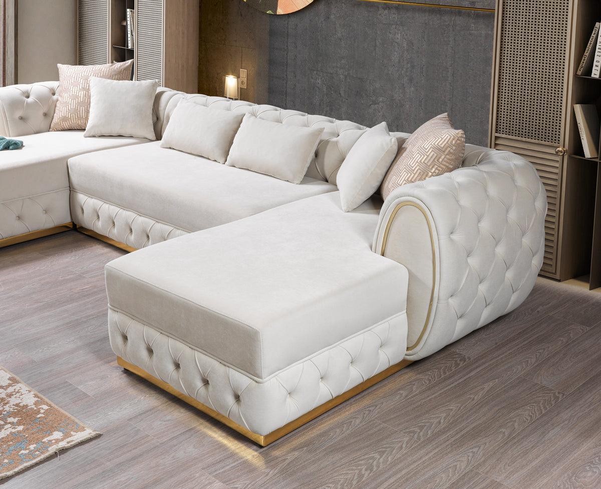 Oprah Ivory Velvet Double Chaise Sectional - Ella Furniture