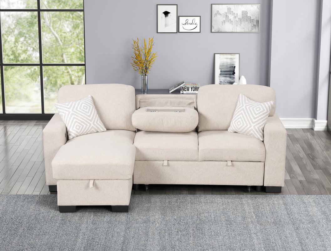 Pacific Beige Reversible Sectional w Pull-Out Bed