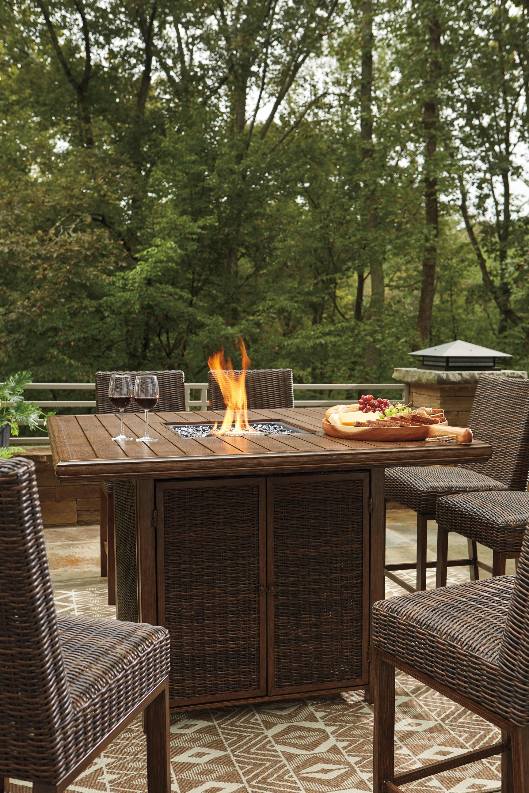 Paradise Medium Brown Trail Outdoor Bar Table And 6 Barstools - Ella Furniture