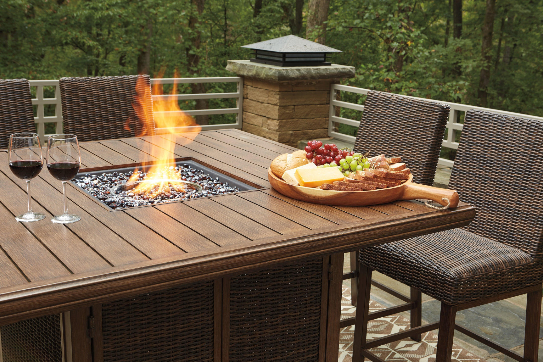Paradise Medium Brown Trail Outdoor Bar Table And 6 Barstools - Ella Furniture