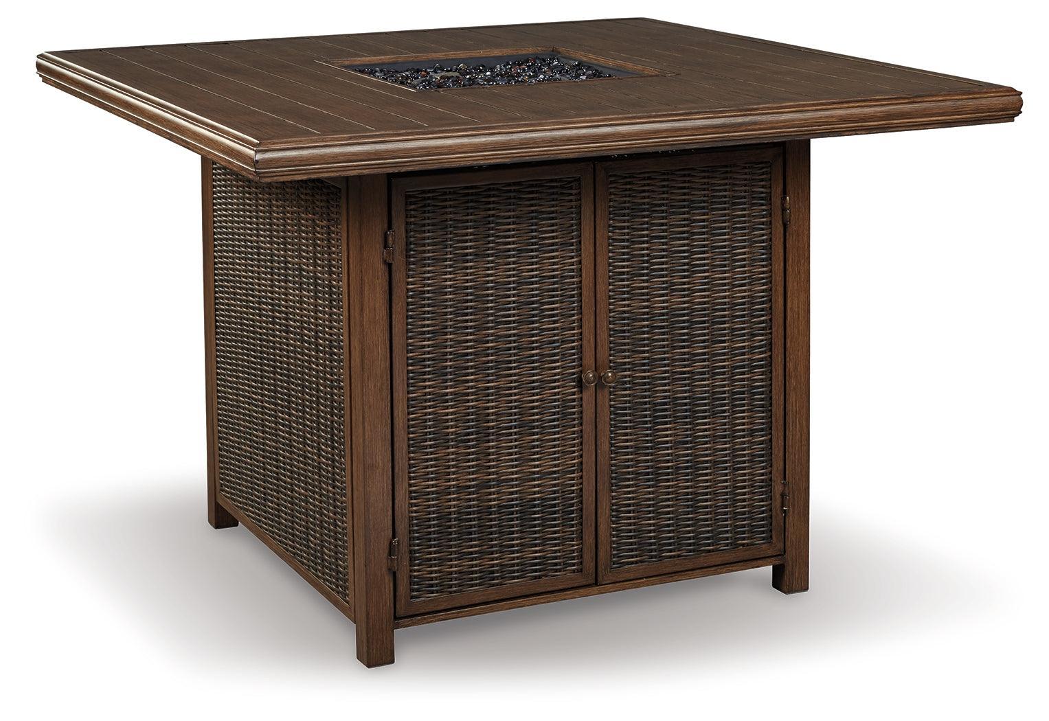 Paradise Medium Brown Trail Outdoor Bar Table And 6 Barstools - Ella Furniture