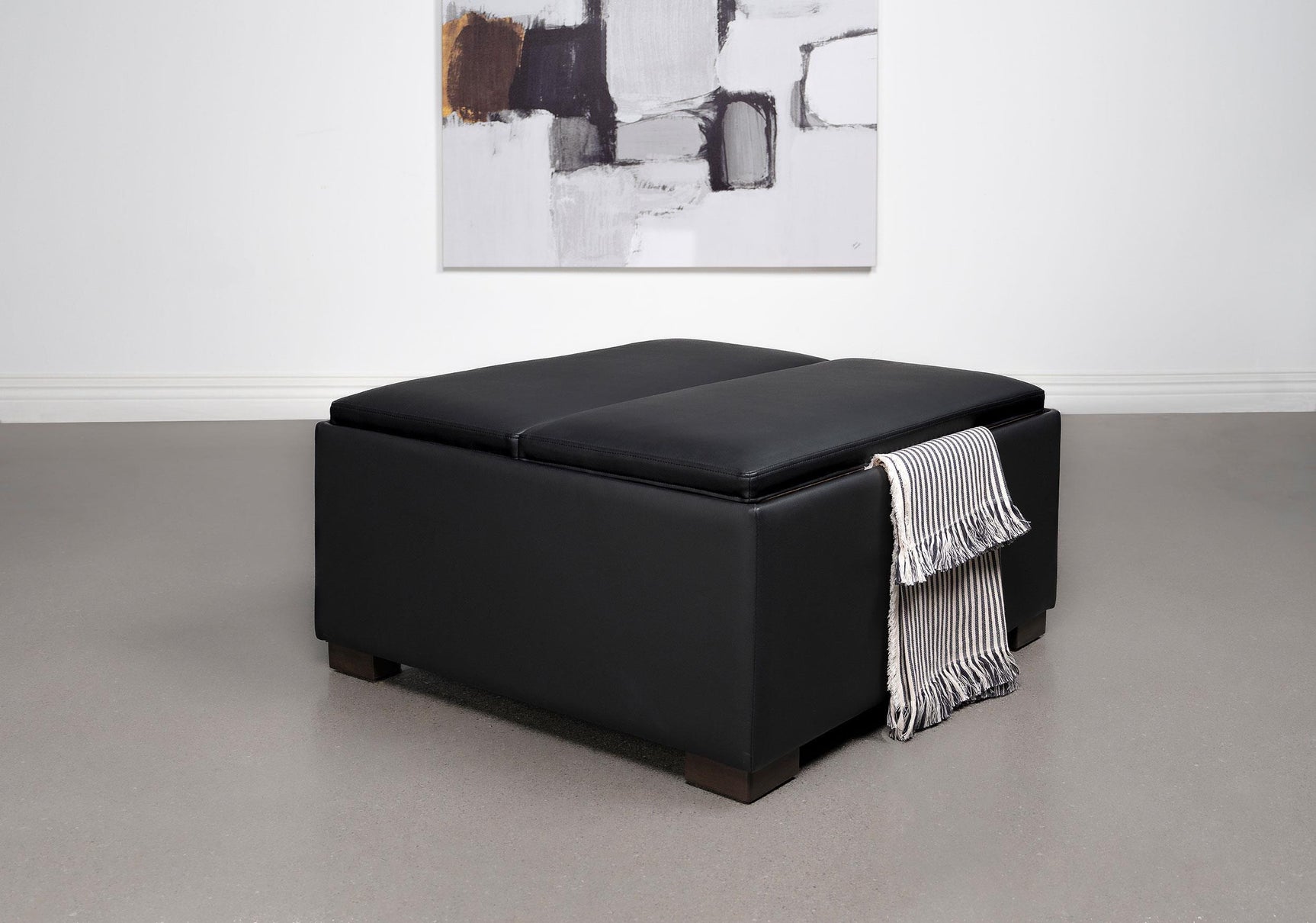 Paris Upholstered Storage Ottoman with Trays Black 910142 - Ella Furniture