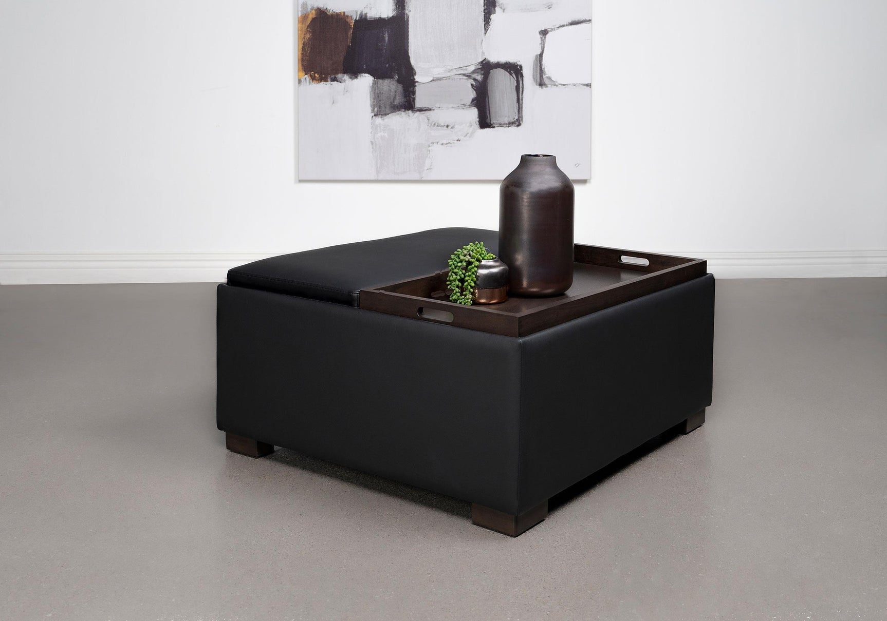 Paris Upholstered Storage Ottoman with Trays Black 910142 - Ella Furniture