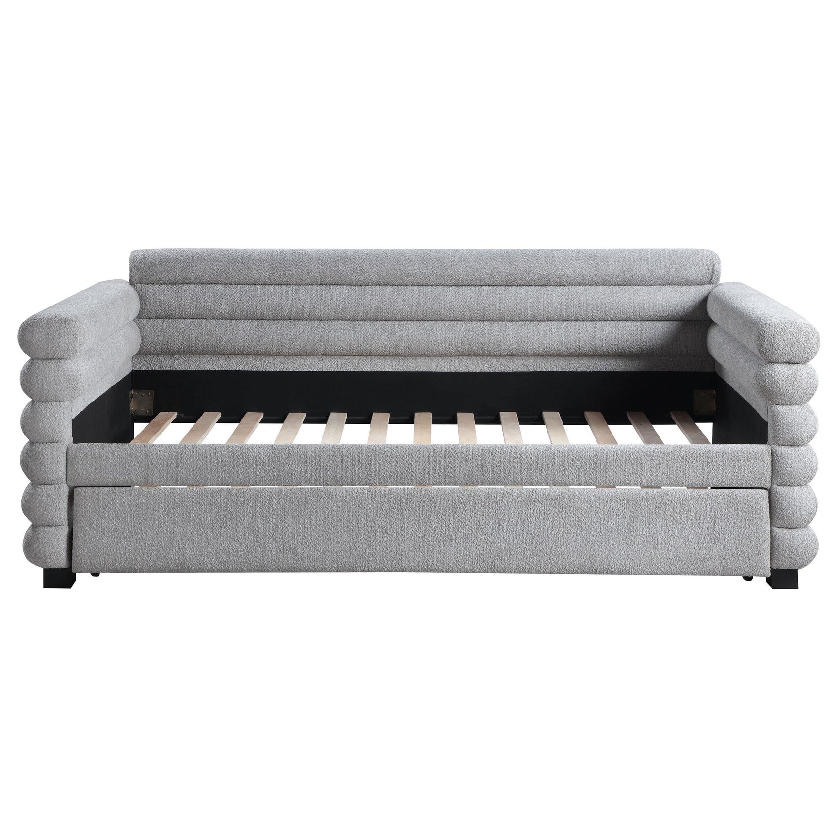 Patricia Boucle Upholstered Twin Day Bed with Trundle Grey 300718 - Ella Furniture