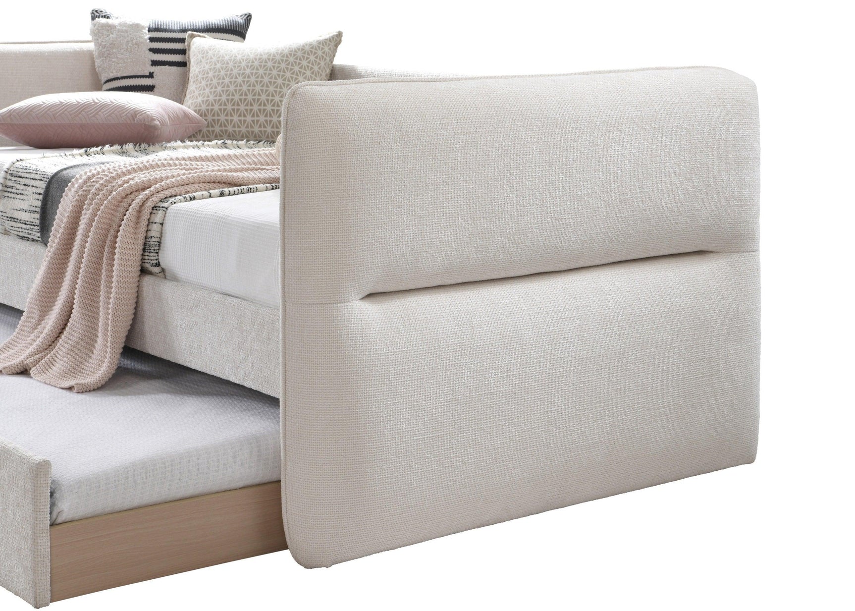 Philipa Oatmeal Tweed Modern Solid Wood Velvet Upholstered Trundle Daybed - Ella Furniture