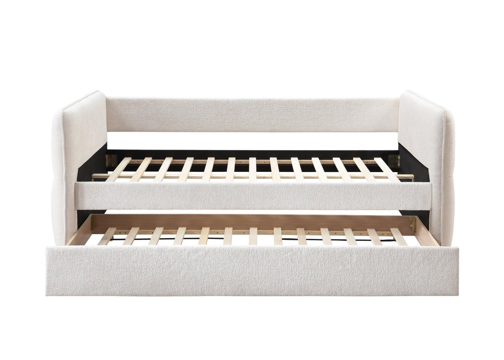 Philipa Oatmeal Tweed Modern Solid Wood Velvet Upholstered Trundle Daybed - Ella Furniture