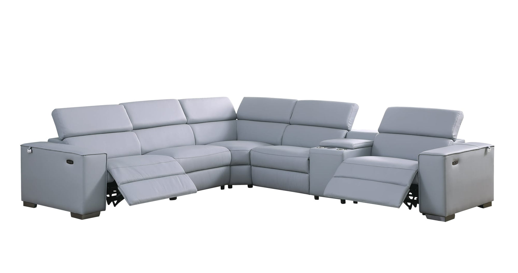 Picasso II Light Blue Italian Leather 6-Piece Power Reclining Sectional with 2 Power Seats view 2