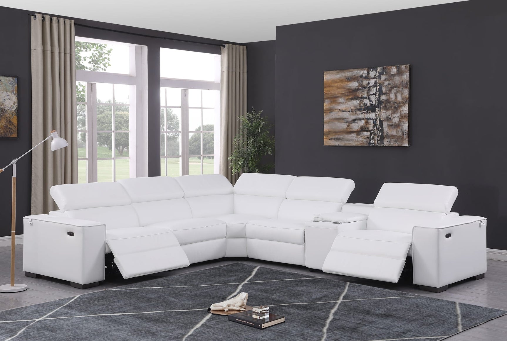 Picasso II White Italian Leather 6-Piece Power Reclining Sectional with 2 Power Seats from Ella Furniture