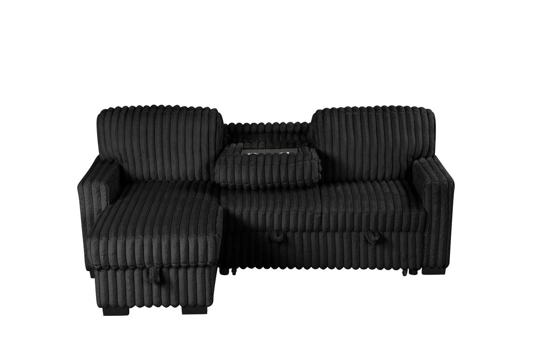 Poland Black Reversible Sectional w Pull-Out Bed