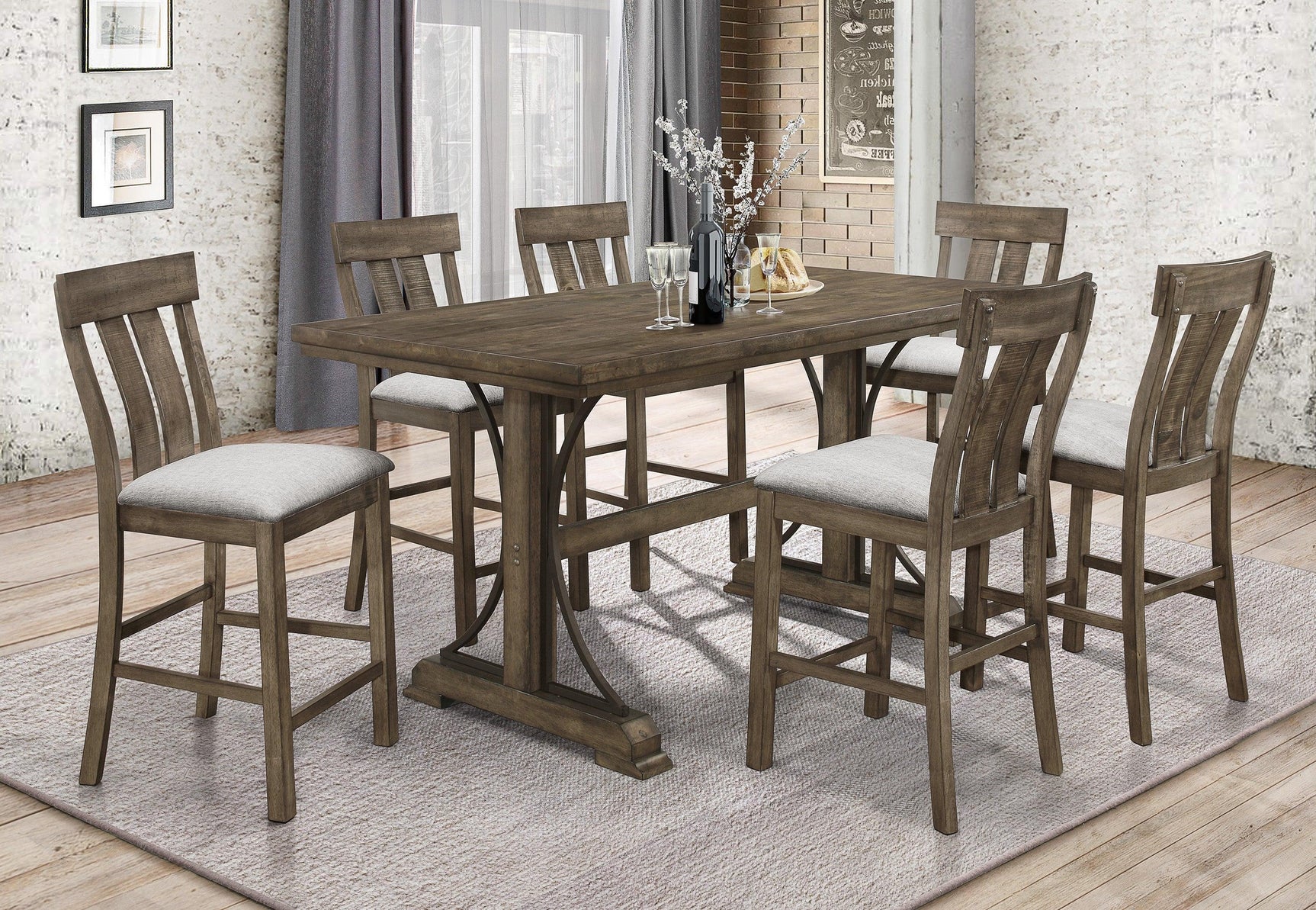 Quincy Grayish Brown Modern Wood Counter Height Dining Room Set - Ella Furniture
