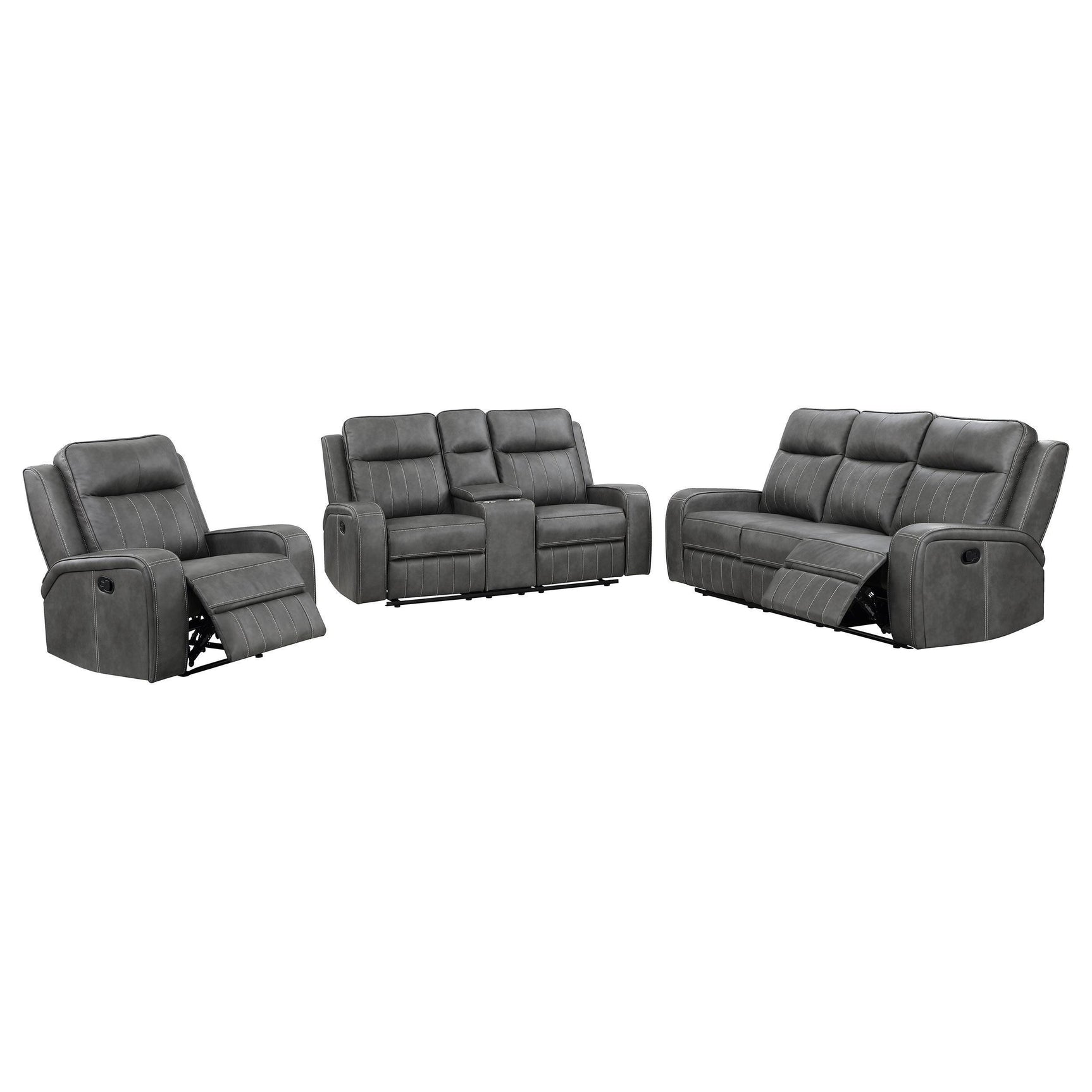 Raelynn 3-piece Upholstered Reclining Sofa Set Grey 603191-S3 - Ella Furniture