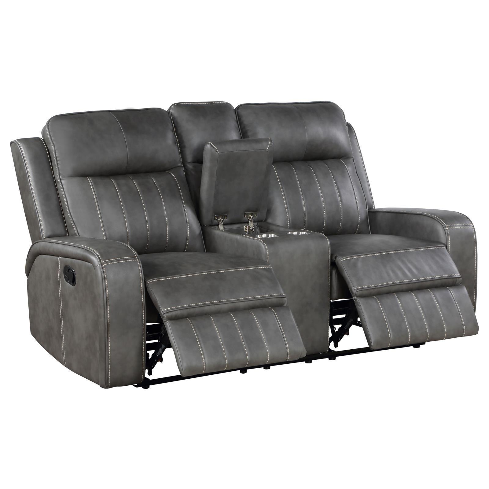 Raelynn Upholstered Motion Reclining Loveseat Grey 603192 - Ella Furniture