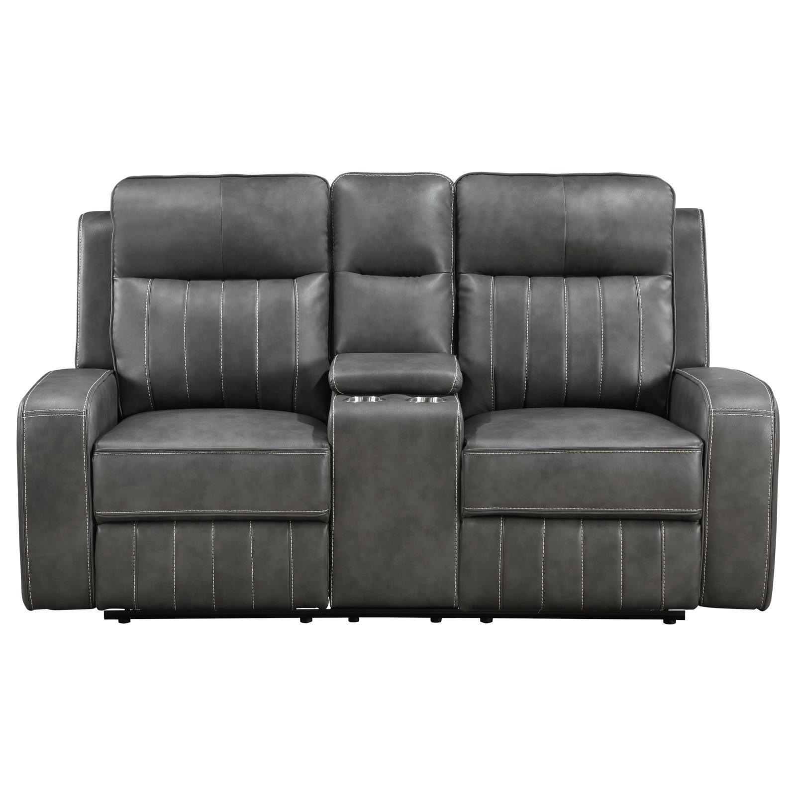 Raelynn Upholstered Motion Reclining Loveseat Grey 603192 - Ella Furniture