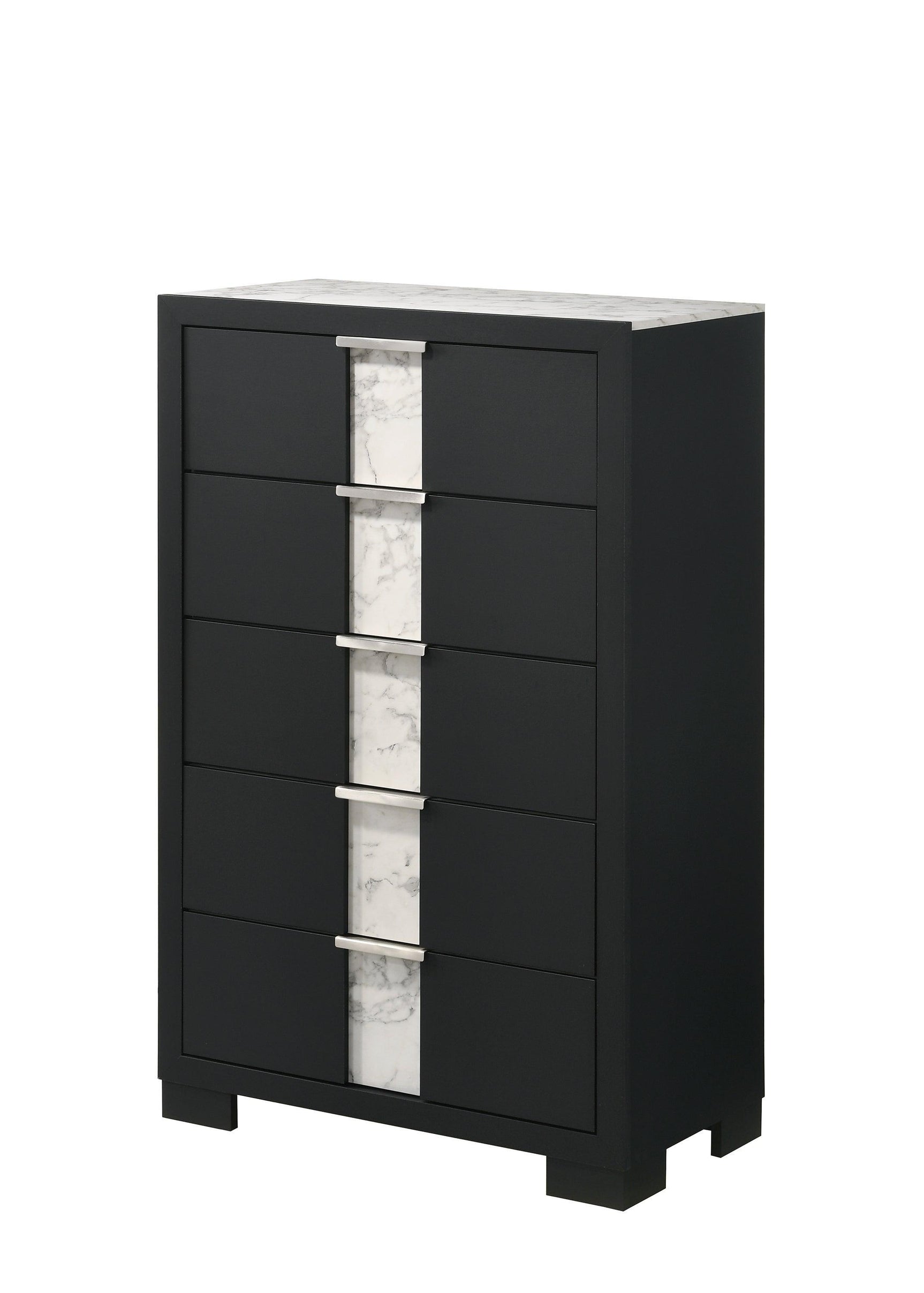 Rangley Black Modern Contemporary Solid Wood Marble 6-Drawers Dresser - Ella Furniture