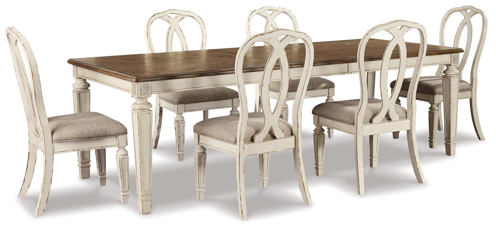 Realyn Chipped White Rectangular Dining Room Set - Ella Furniture