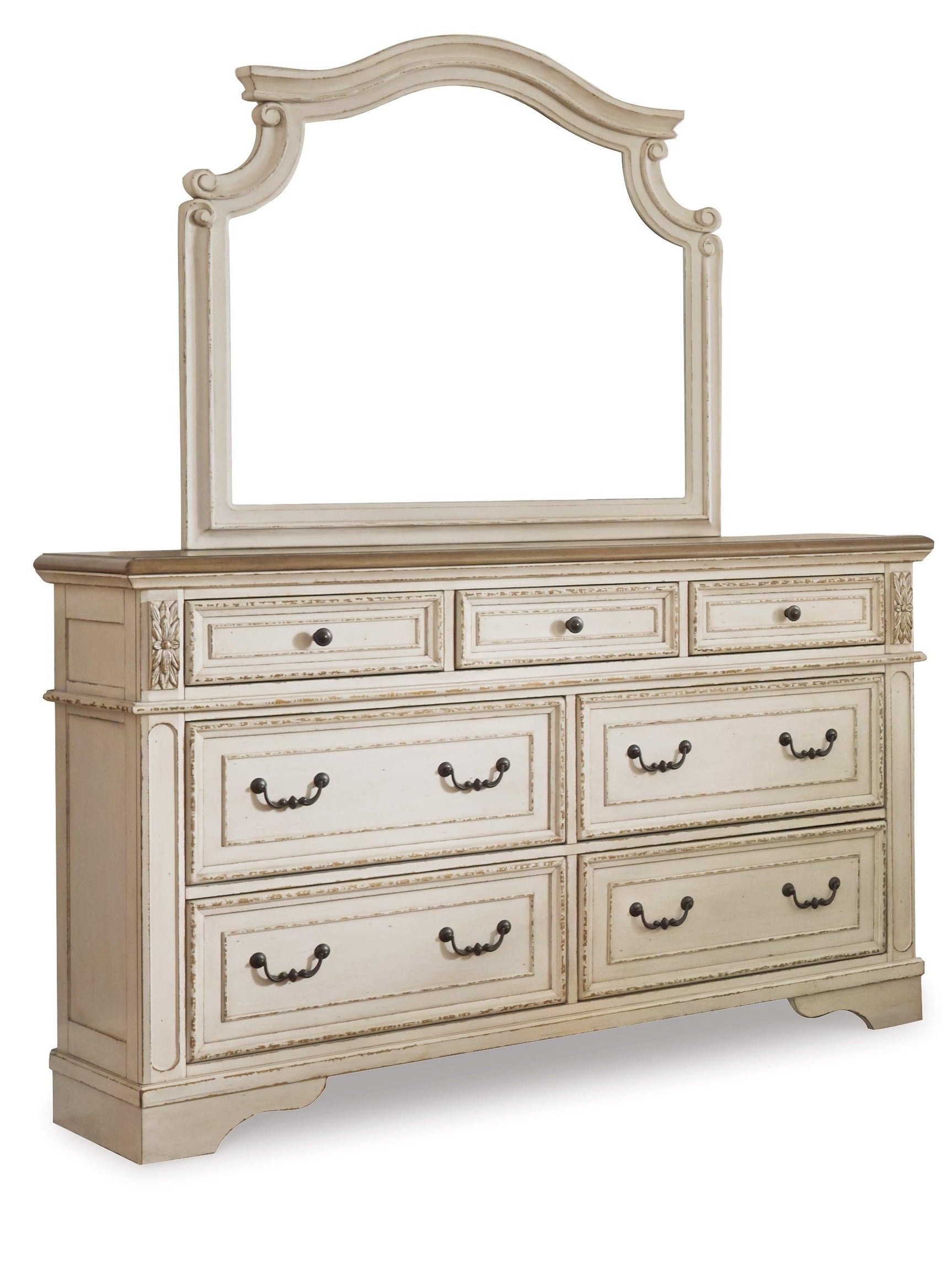 Realyn Chipped White Upholstered Sleigh Bedroom Set - Ella Furniture