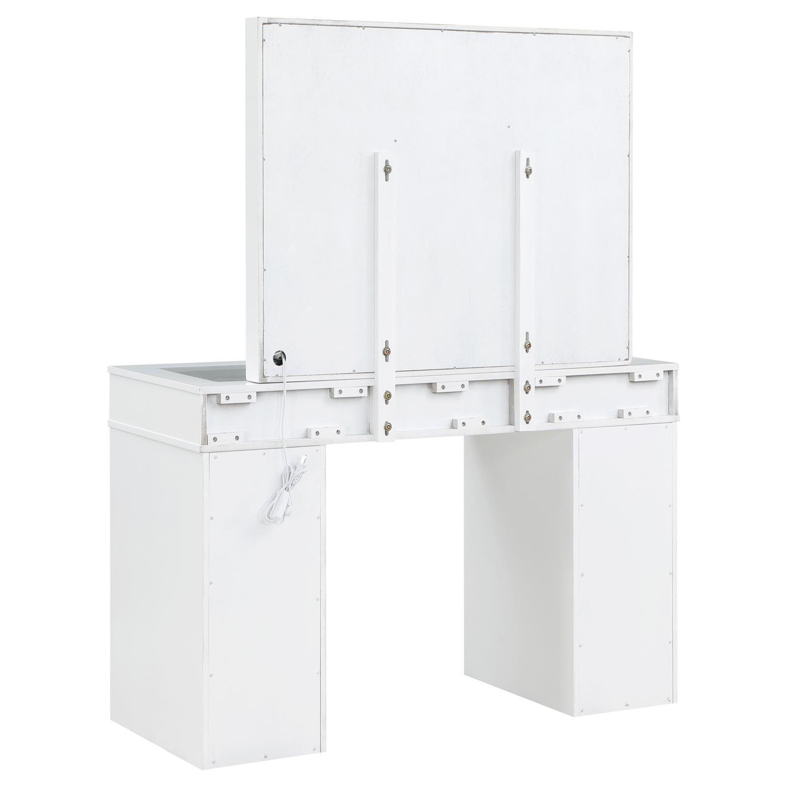 Regina 3-Piece Makeup Vanity Table Set Hollywood Lighting White And Mirror 930245 - Ella Furniture