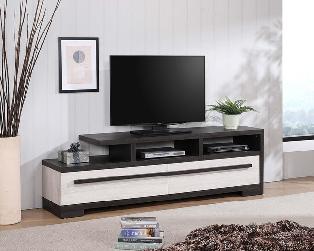 Remington Chalk/Ebony Modern Contemporary Solid Wood And Veneers Storage Tv Stand - Ella Furniture