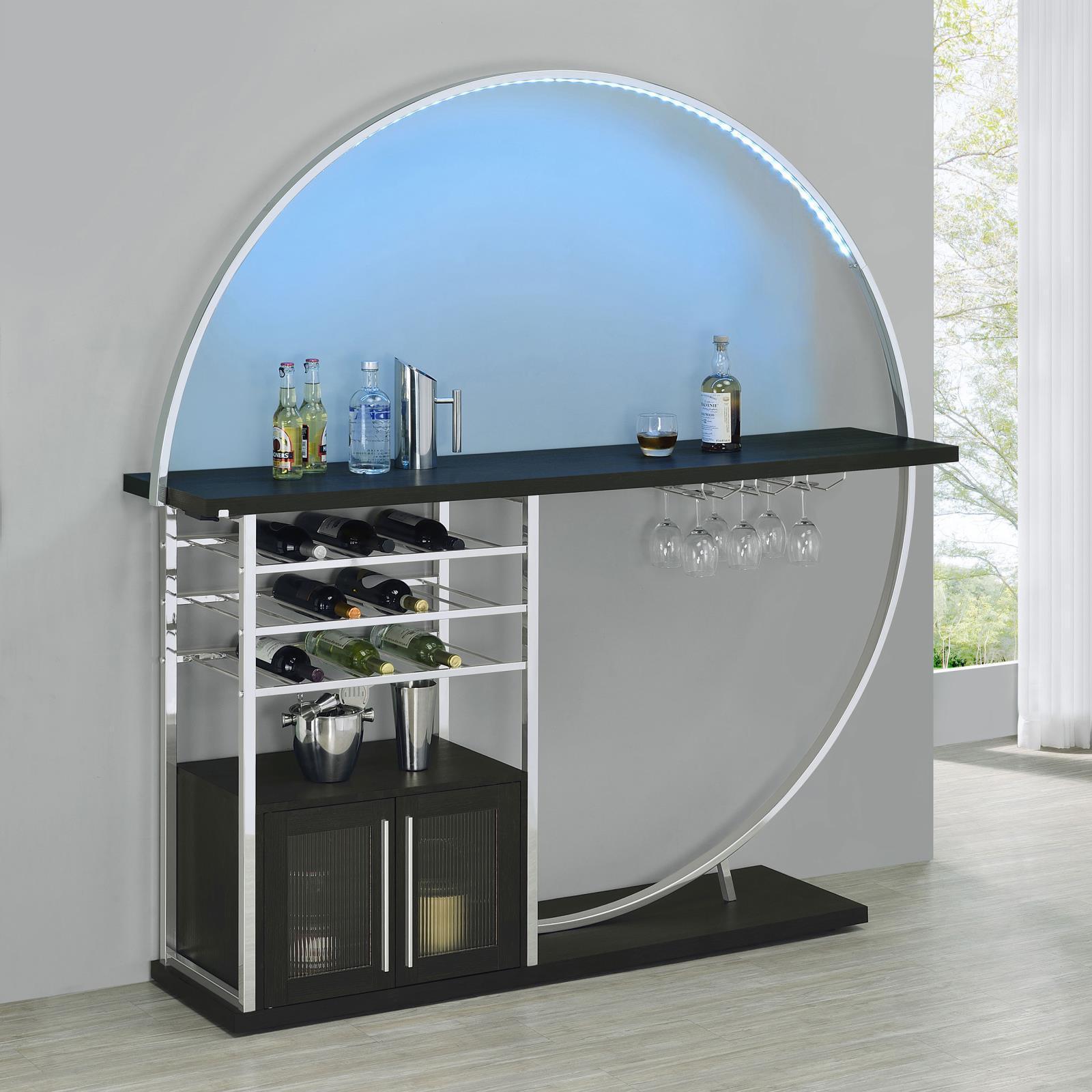 Risley 2-Door Circular LED Home Bar With Wine Storage Dark Charcoal 182799 - Ella Furniture