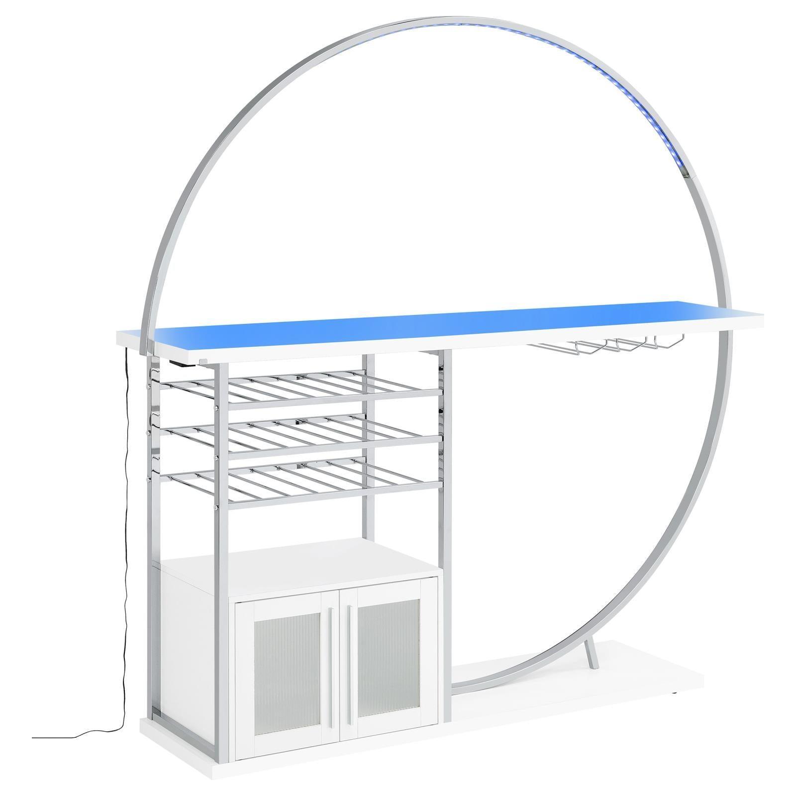 Risley 2-Door Circular LED Home Bar With Wine Storage White High Gloss 182798 - Ella Furniture