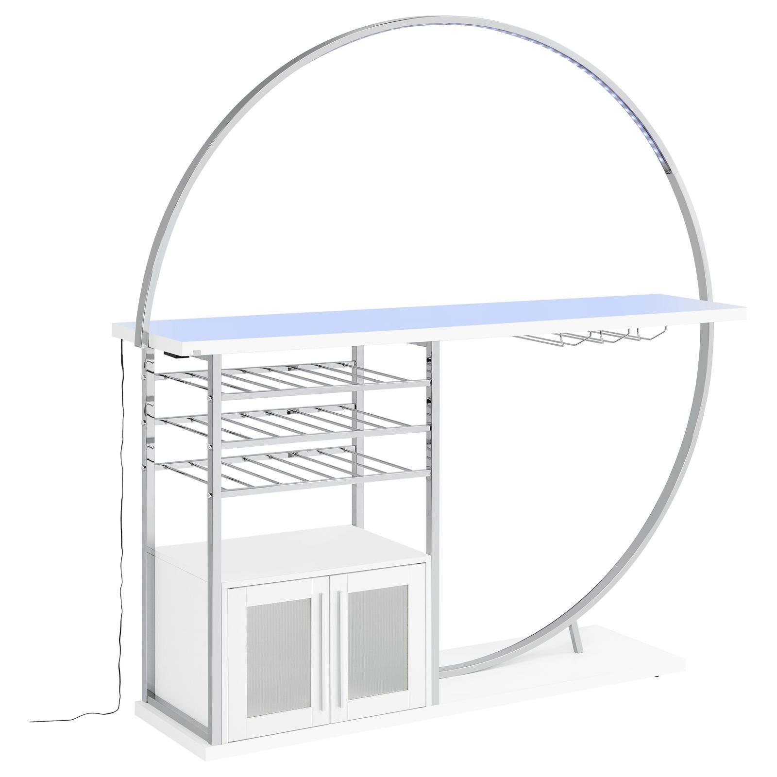 Risley 2-Door Circular LED Home Bar With Wine Storage White High Gloss 182798 - Ella Furniture